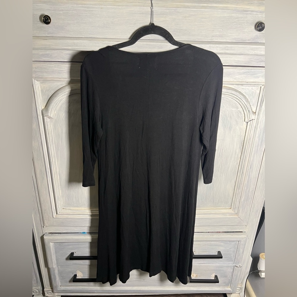 Judith March Black Jersey Deep V-Neck Embroidered Arrows Dress Boho Flowy - Picture 8 of 8